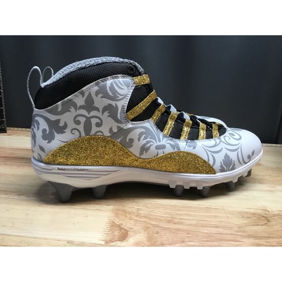 Nike Air Jordan 10 TD Mid Men\'s 11.5 White Gold Lace-Up Football Sports Cleats main image 6